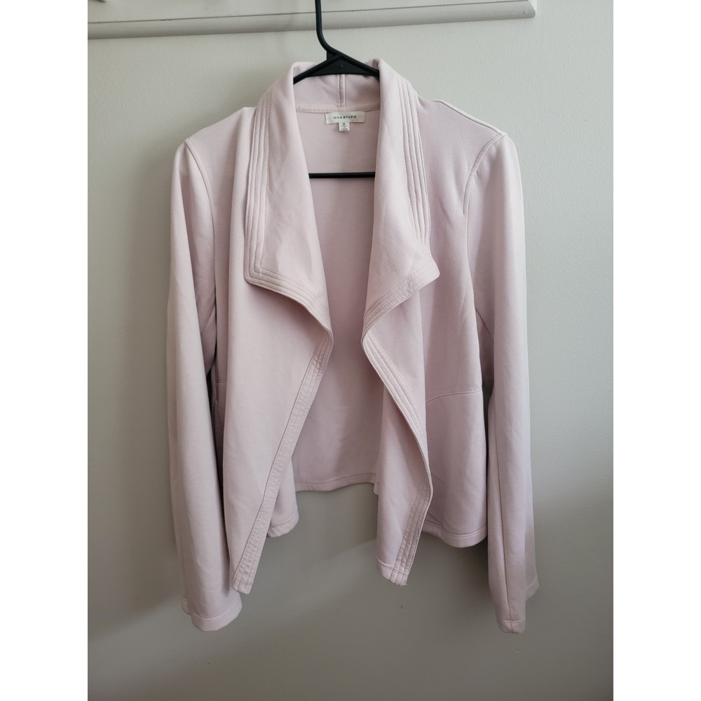 Max Studio Women's Medium Lt Pink Peach Open Front Cardigan L/S Layer Grannycore